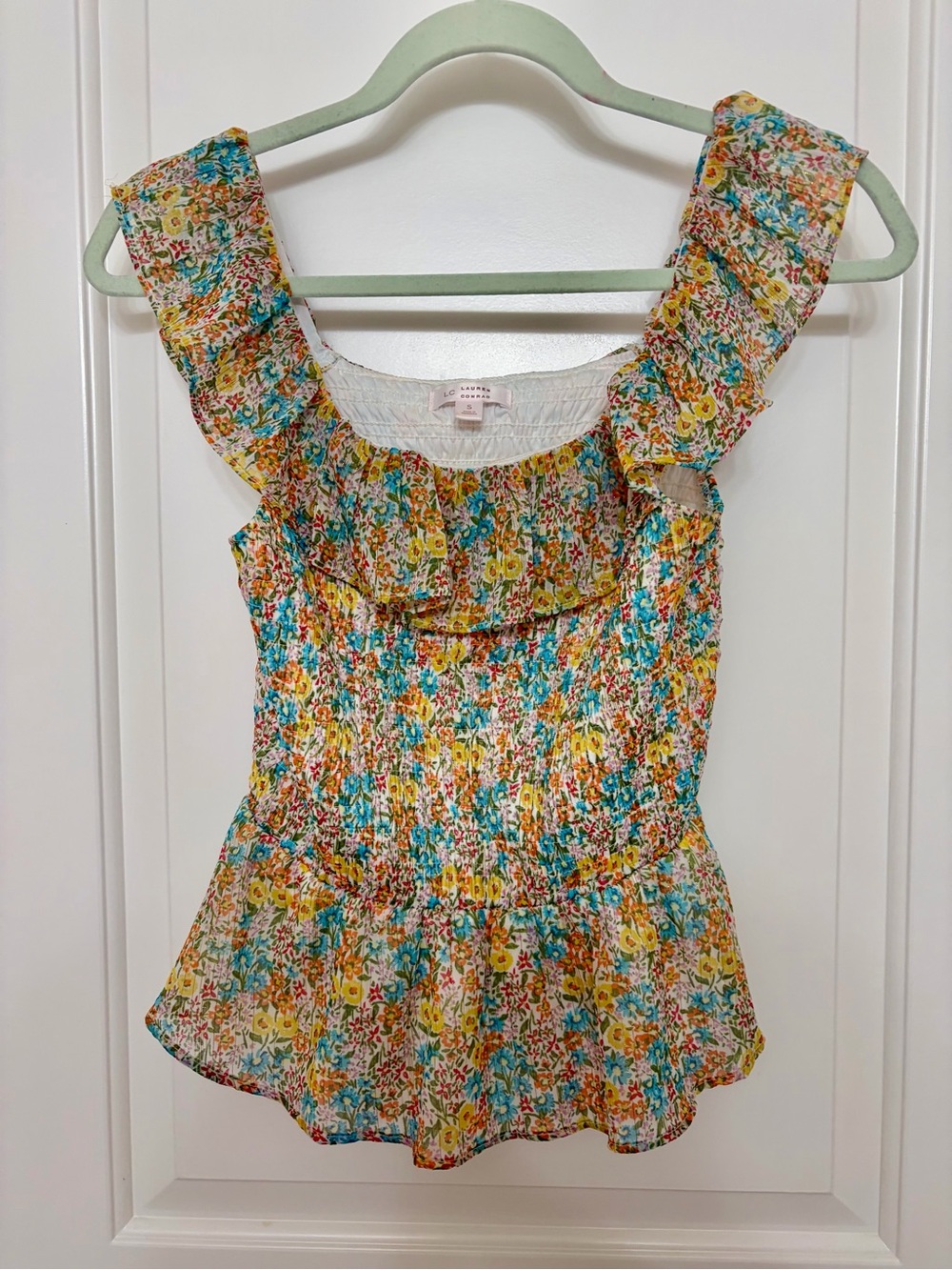 LC Lauren Conrad Yellow Floral Smocked Ruffle Tank Top